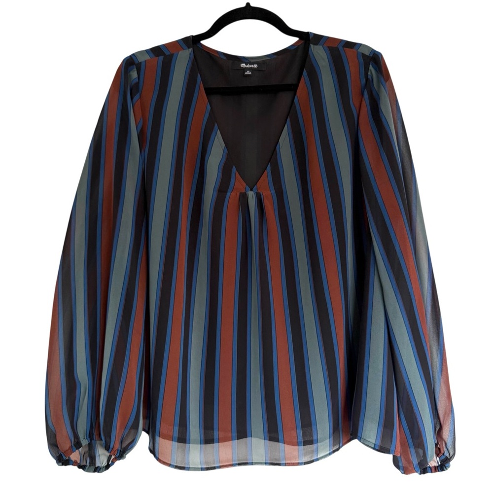 Madewell Women's Size 2X Academy Stripe Retro Blouse Top Sheer Sleeve Modern - Picture 2 of 10